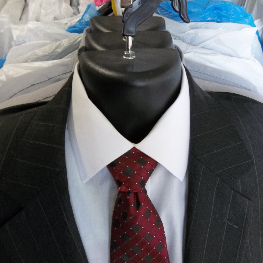 12)Jos A Bank Signature Collection Gray Pinstripe